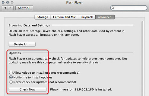 flash player os x 10.8 update